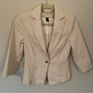White House Black Market Seersucker Cream Blazer